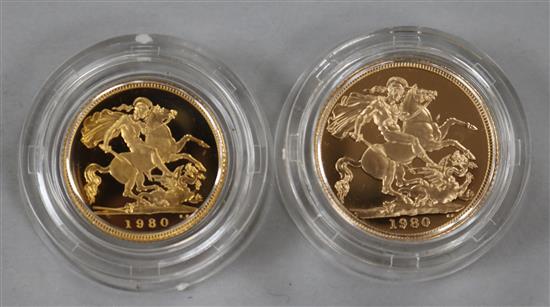 A 1980 gold proof sovereign and a 1980 gold proof half sovereign (2).